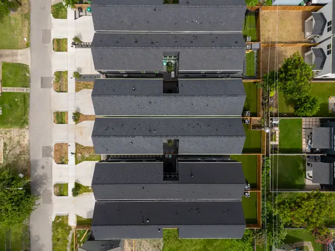 Overhead view of the six-unit site layout